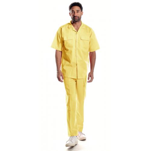 Stacy Adams Solid Yellow Egyptian Linen / Cotton Short Sleeve Outfit 3510